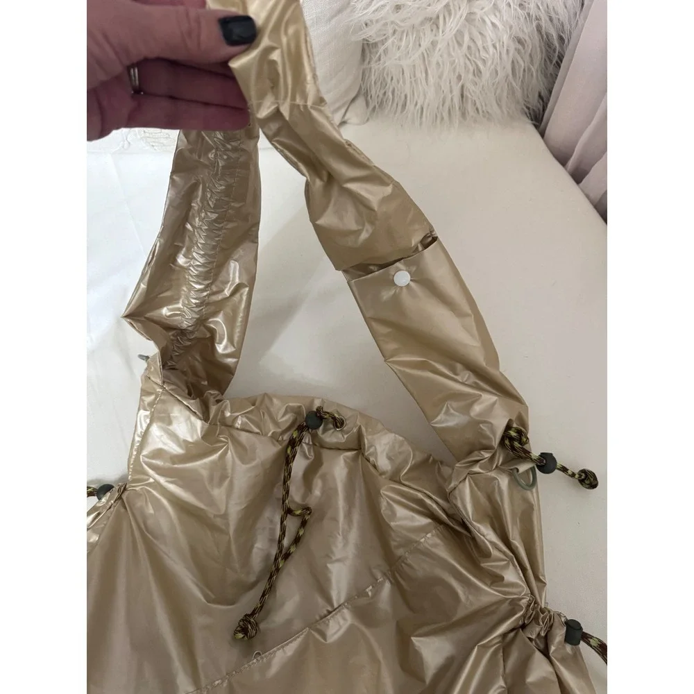 Urban Outfitters Metallic Gold Drawstring Bucket Bag Shimmer Hobo Shoulder Purse